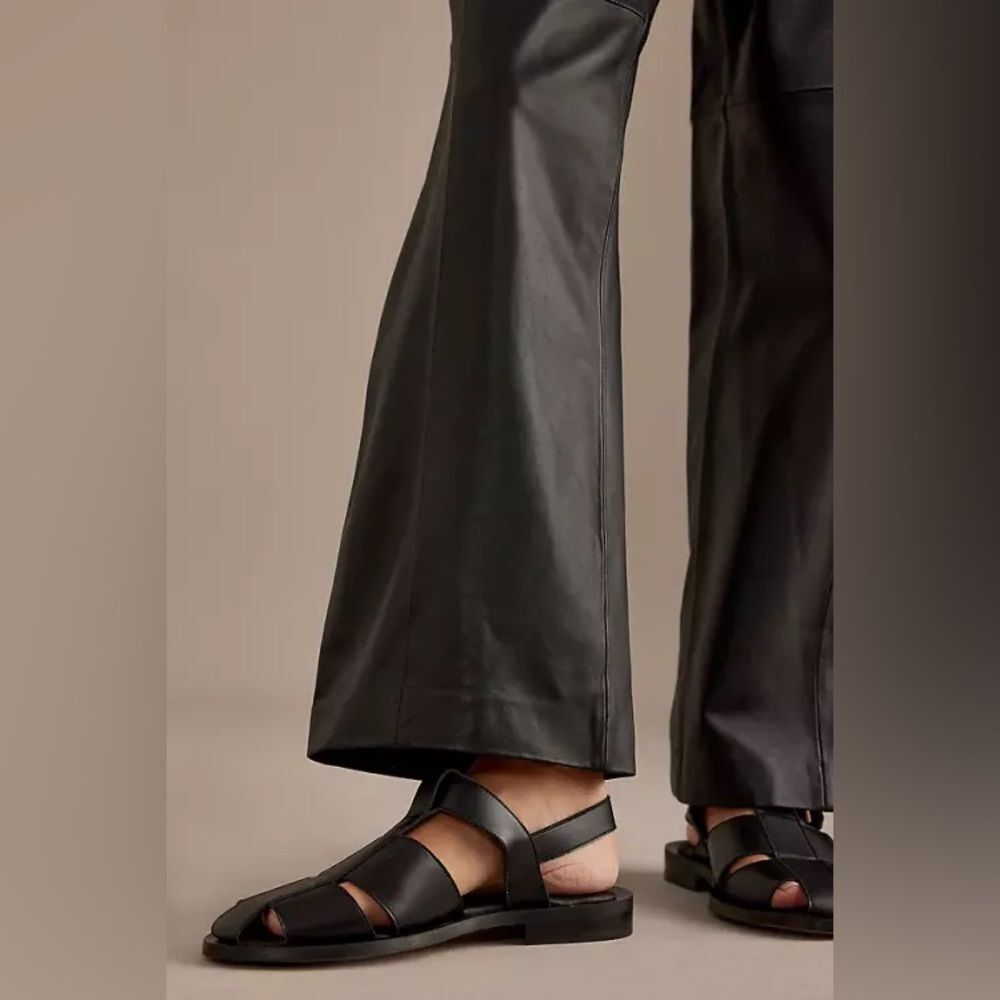 Anthropologie Maeve Wide-Banded Fisherman Leather Sandals In Black Size 39